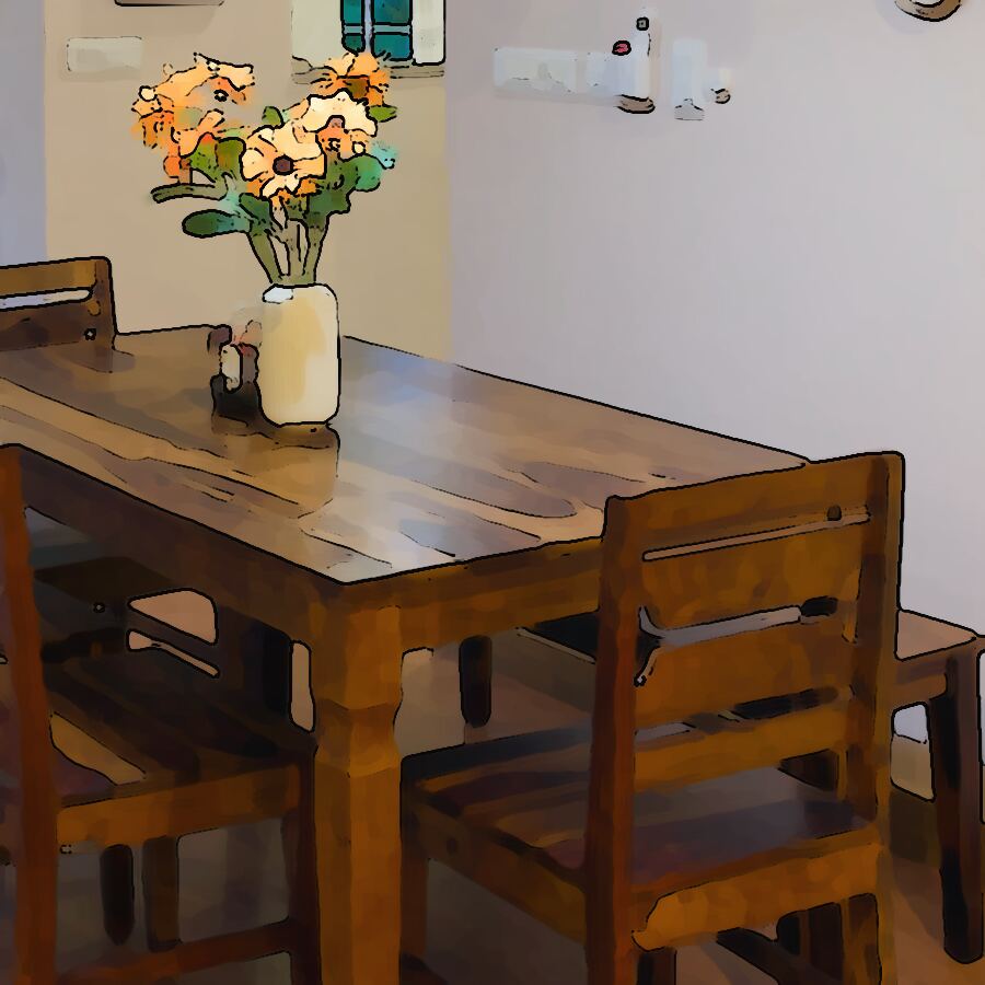 Design study of fresh flowers on the dining table