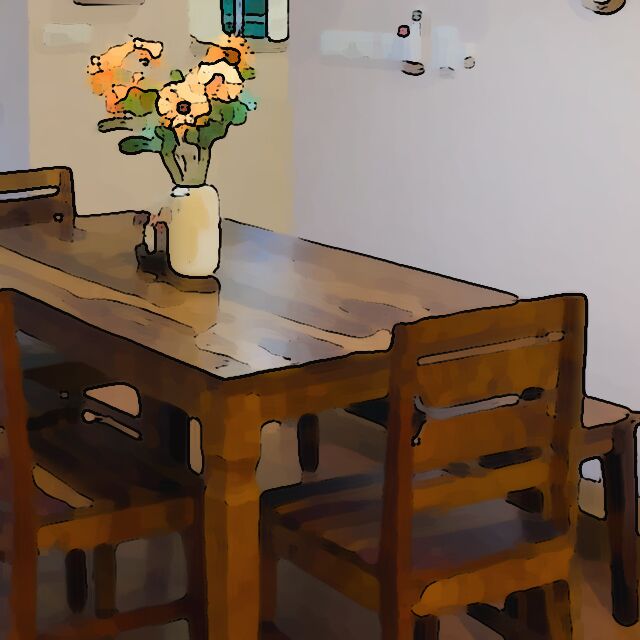 Study panel — flowers on the dining table